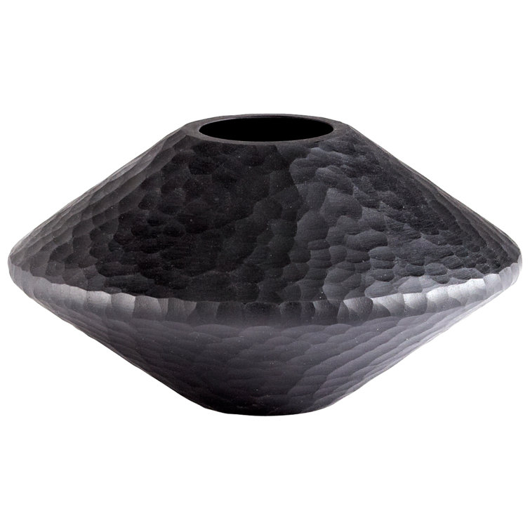 Black Glass Industrial Table Vase with Hammered Texture
