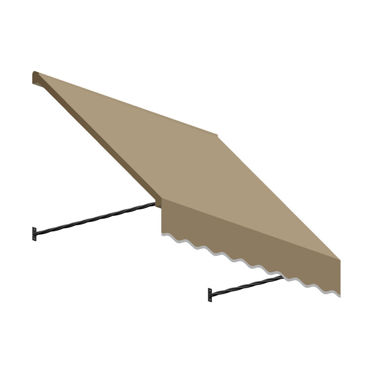 Tan Off-White Aluminum Fabric Fixed Awning with Soft Valence