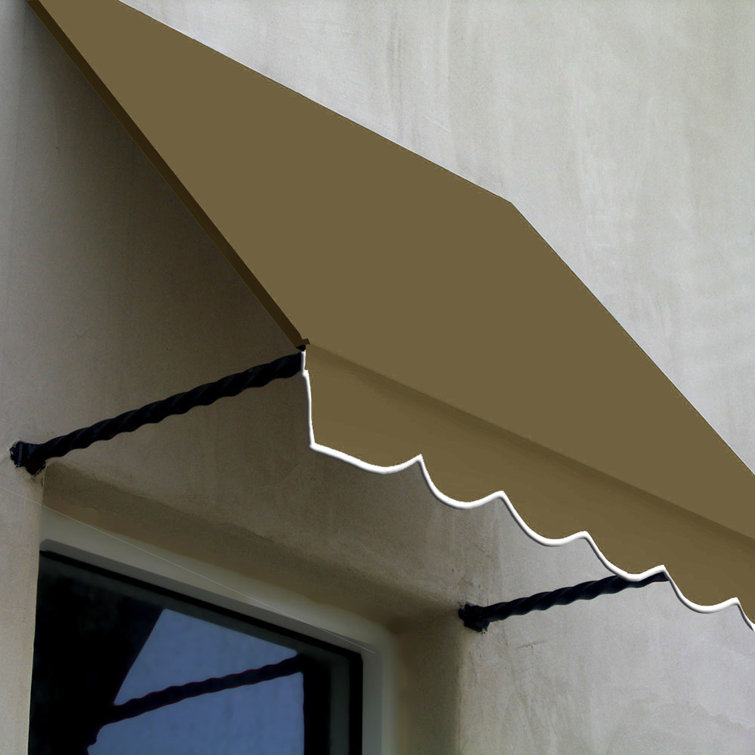 Tan Off-White Aluminum Fabric Fixed Awning with Soft Valence