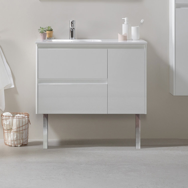 Glossy Anthracite 36" Single Bathroom Vanity with Ceramic Top