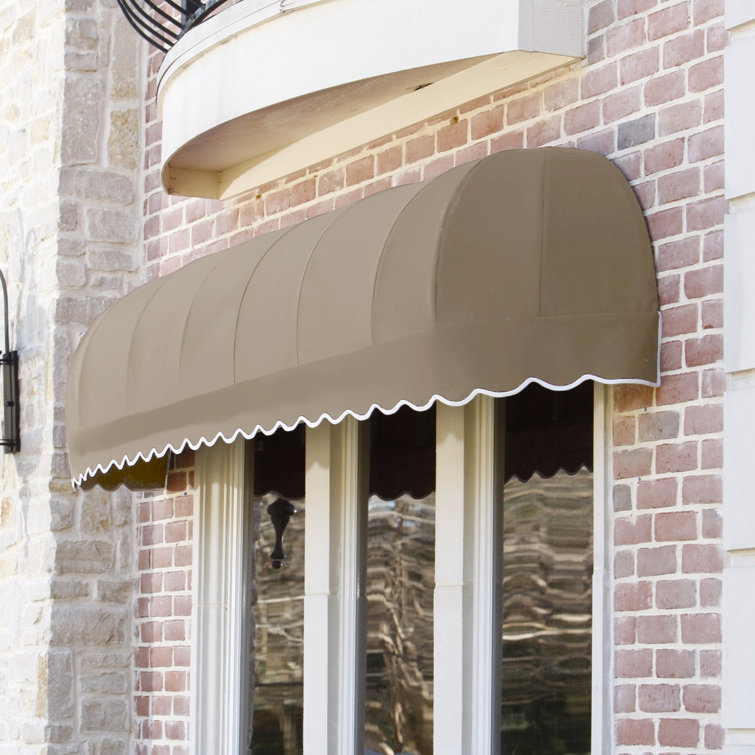 Off-White Acrylic Fabric Elongated Dome Awning with Aluminum Frame