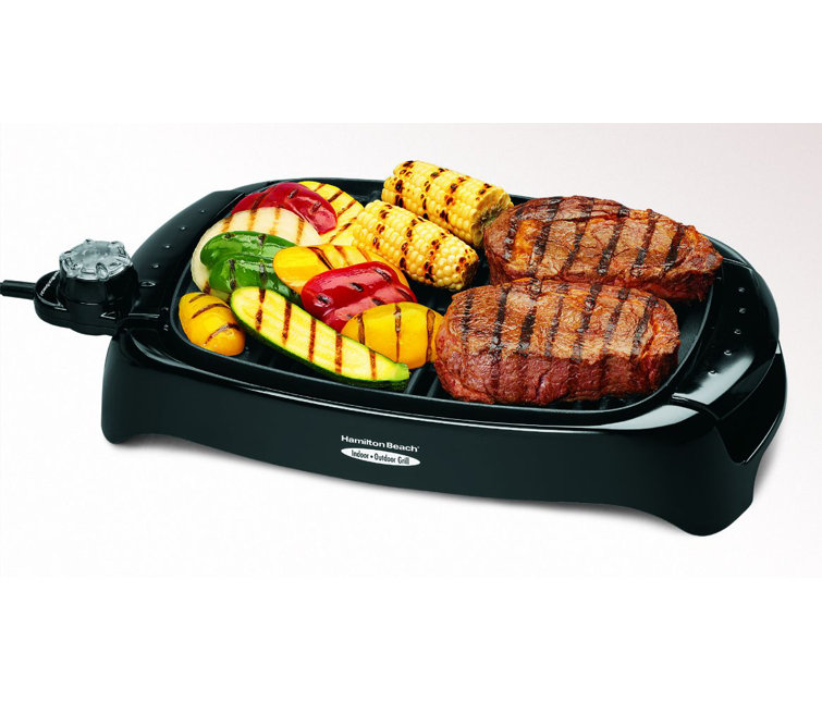 Sleek Black 133 sq.in Electric Grill with Non-Stick Plates and Cool-Touch Handles