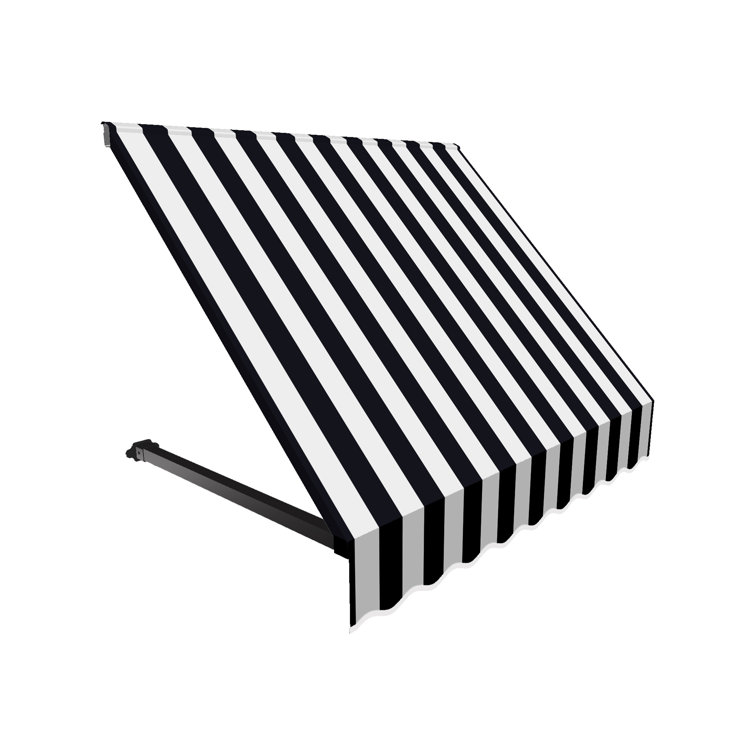 Black and White Striped Acrylic Fabric Fixed Awning with Aluminum Frame