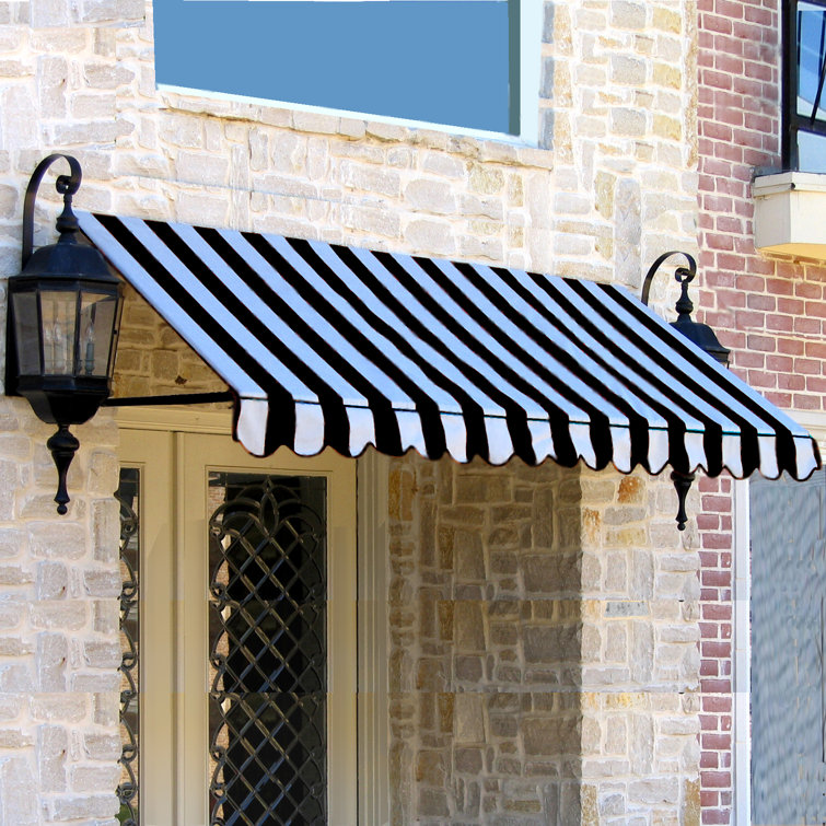 Black and White Striped Acrylic Fabric Fixed Awning with Aluminum Frame
