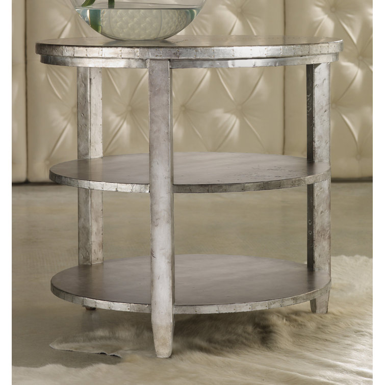 Small Round Silver Poplar and Aluminum Side Table