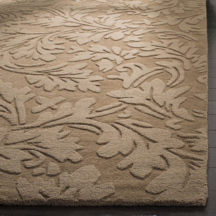 Hand-Tufted Light Brown Wool and Cotton Square Rug