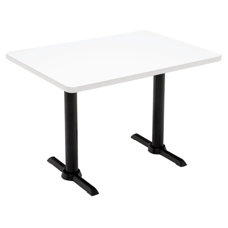 Designer White Rectangle Wood Table with Black T-Leg Base