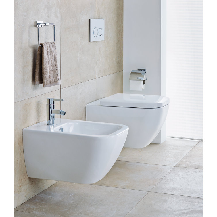 Happy D.2 Modern Wall Mounted Dual Flush Elongated Toilet in White
