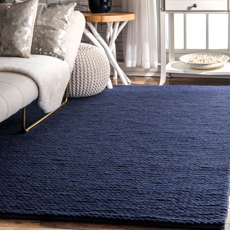 Handmade Blue Wool Rectangular 8' x 10' Area Rug