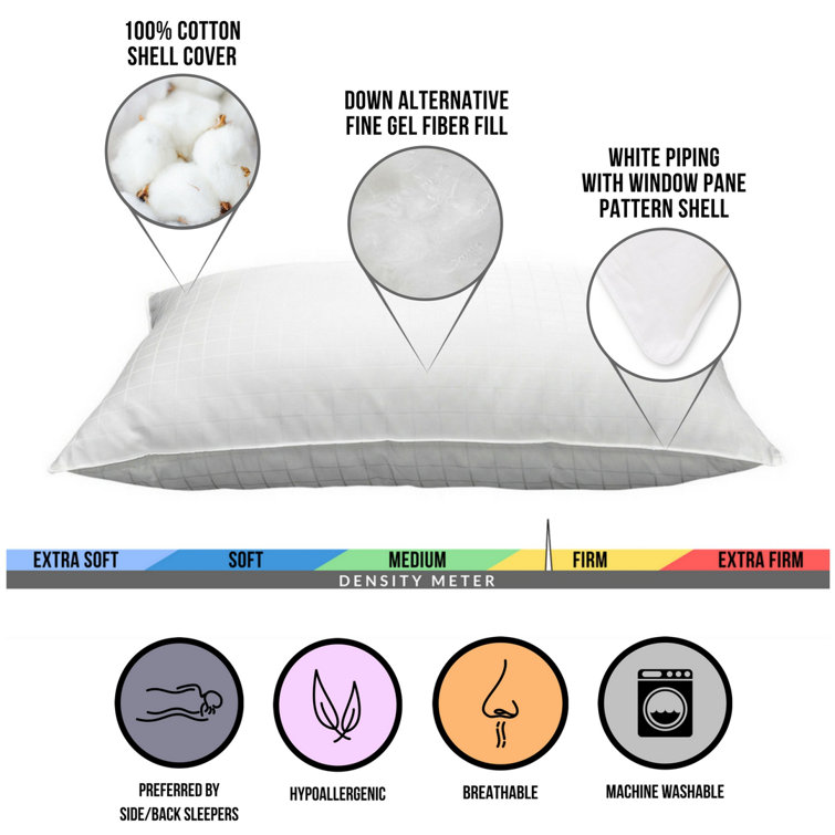 Standard White Cotton Dobby-Box Shell Hypoallergenic Pillow Set