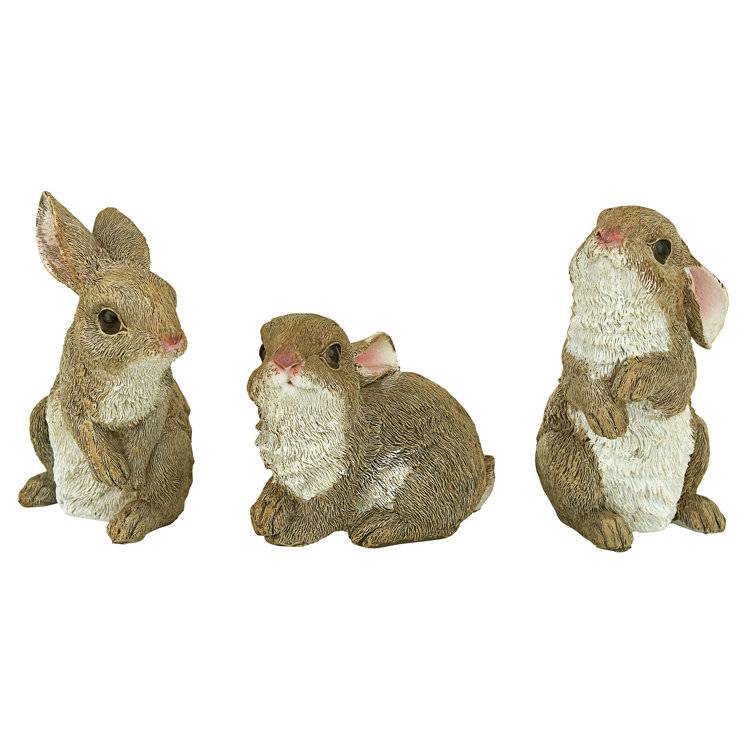 Hand-Painted Brown Resin Garden Bunny Statues Set
