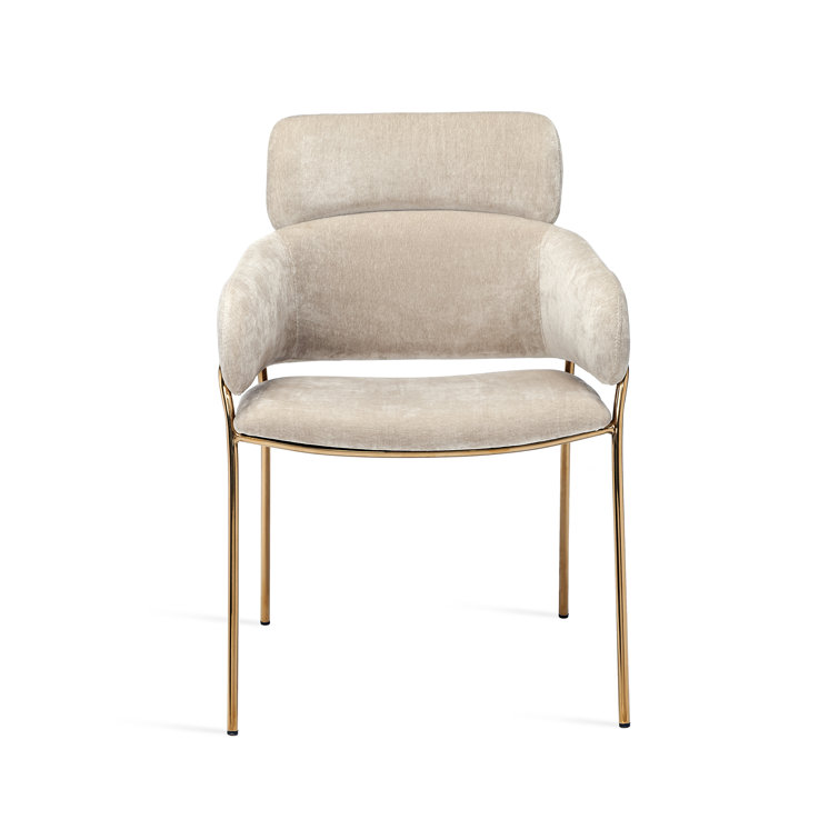 Marino Beige Latte Chenille Upholstered Armchair with Metal Frame