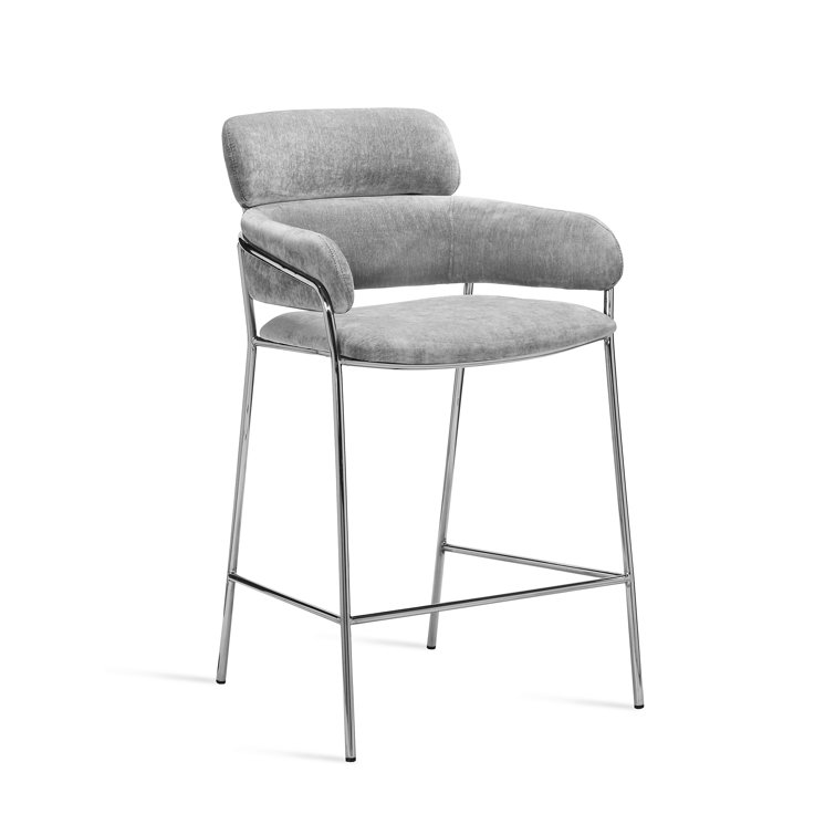 Luxurious Ocean Grey Chenille Counter Stool with Stainless Steel Frame