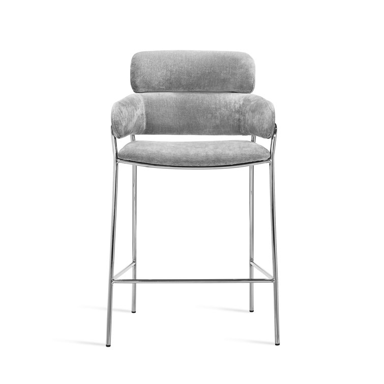 Luxurious Ocean Grey Chenille Counter Stool with Stainless Steel Frame