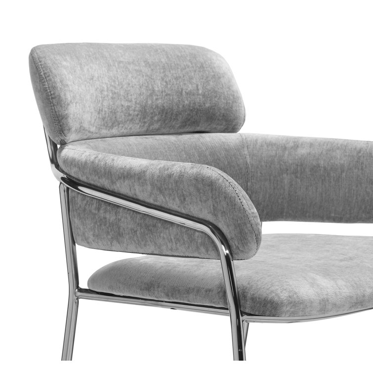 Luxurious Ocean Grey Chenille Counter Stool with Stainless Steel Frame