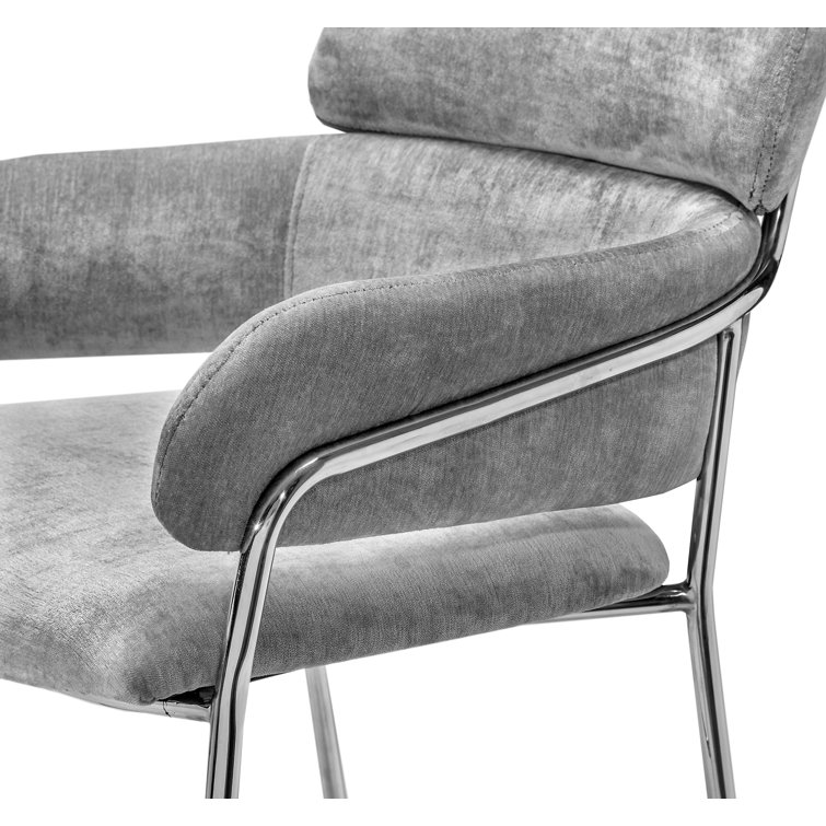 Luxurious Ocean Grey Chenille Counter Stool with Stainless Steel Frame