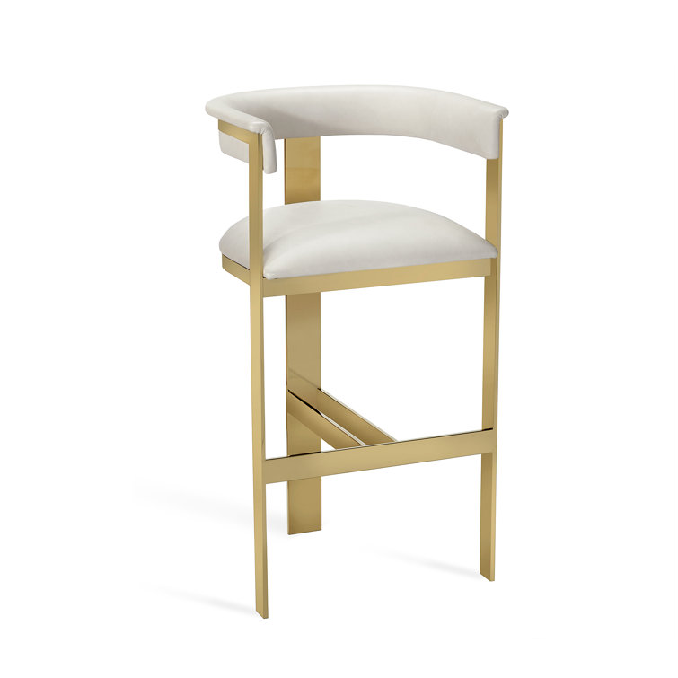 Elegant Brass & Cream Leather Bar Stool, 30" Seat Height