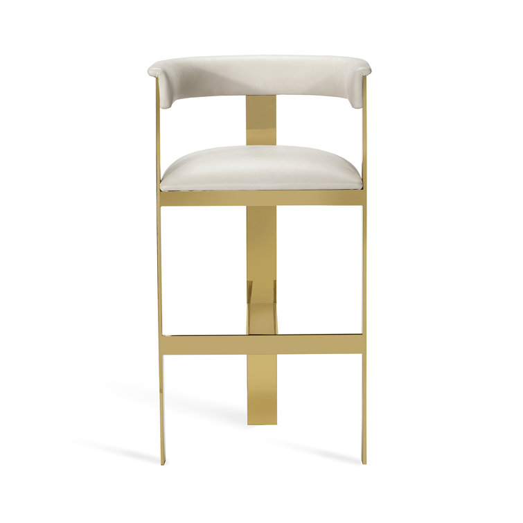 Elegant Brass & Cream Leather Bar Stool, 30" Seat Height