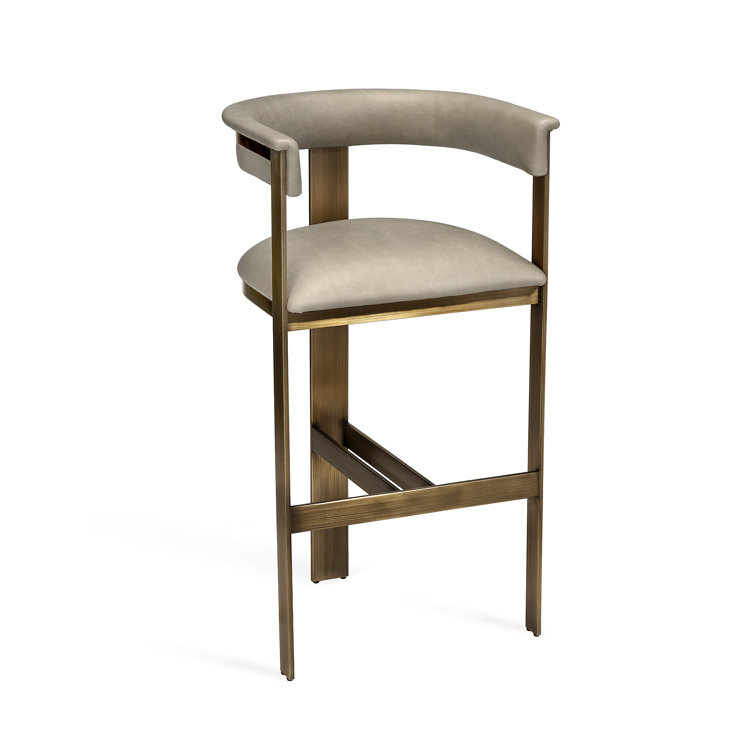 Art Moderne Taupe Leather Counter Stool with Polished Nickel Frame