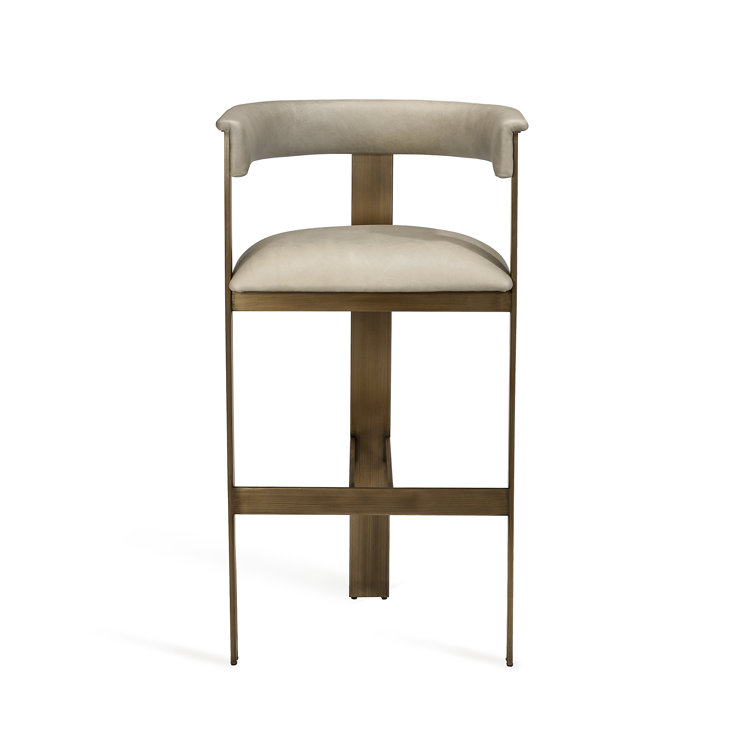 Art Moderne Taupe Leather Counter Stool with Polished Nickel Frame