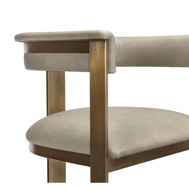 Art Moderne Taupe Leather Counter Stool with Polished Nickel Frame