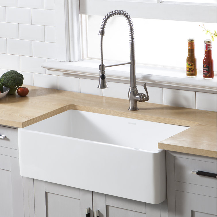 Matte White Stone Apron-Front Single Bowl Farmhouse Kitchen Sink