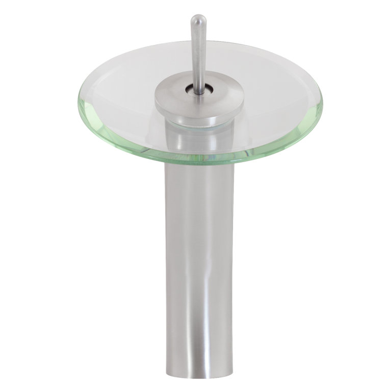 Brushed Nickel Single Handle Waterfall Vessel Sink Faucet with Clear Glass Disc