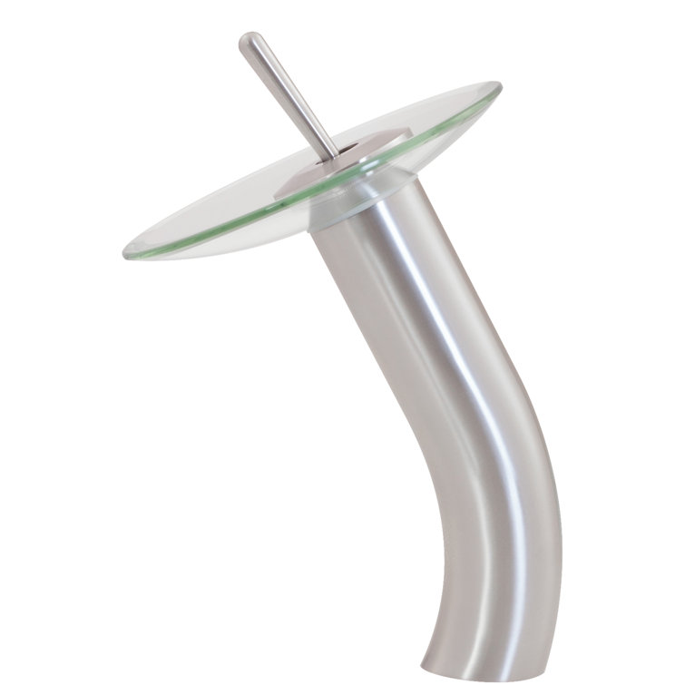 Brushed Nickel Single Handle Waterfall Vessel Sink Faucet with Clear Glass Disc