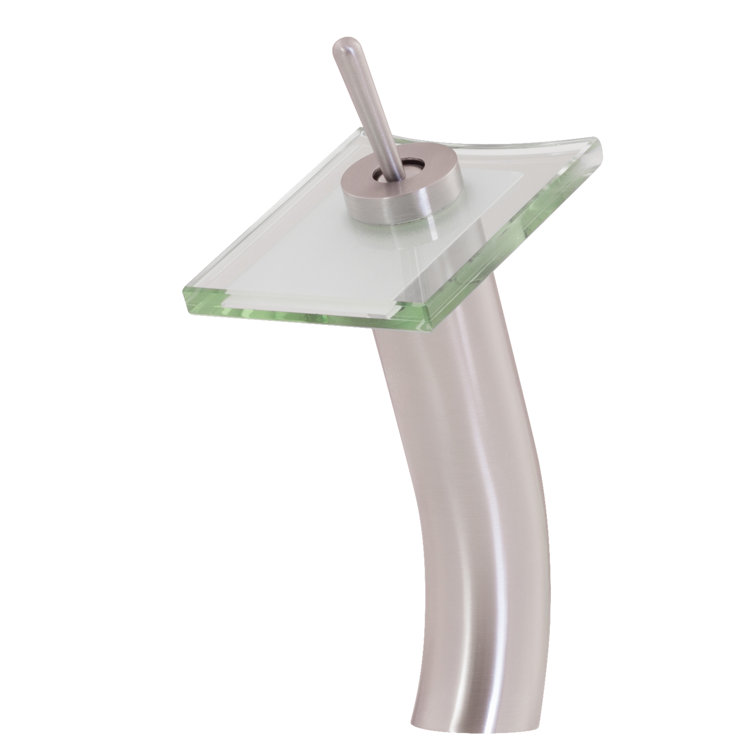 Brushed Nickel Waterfall Vessel Sink Faucet with Clear Glass