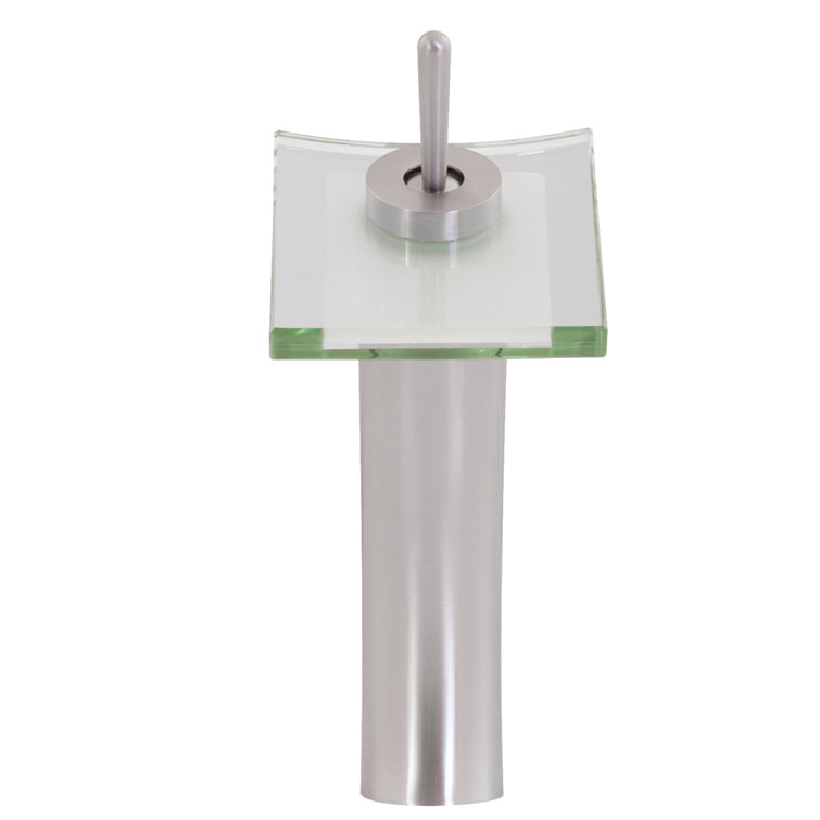Brushed Nickel Waterfall Vessel Sink Faucet with Clear Glass