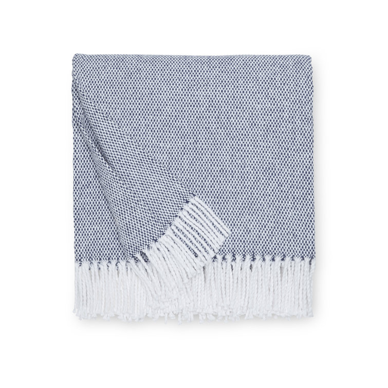 Rustic Fringed Navy Cotton Throw - Machine Washable