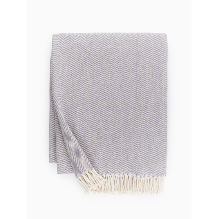 Lilac Herringbone Cotton Throw Blanket with Fringe