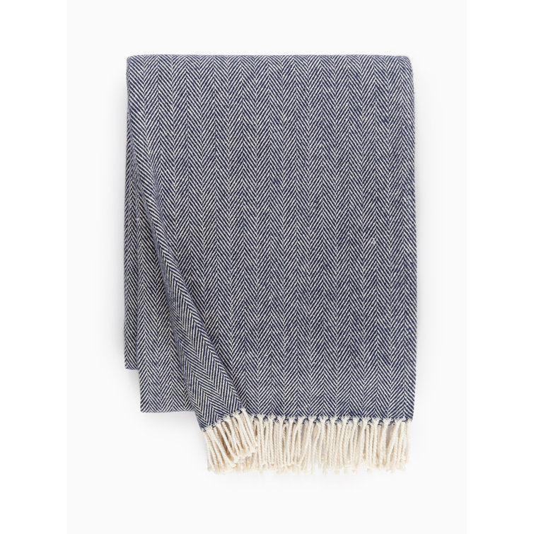 Sferra Celine Luxurious Navy Cotton Throw with Twisted Fringe