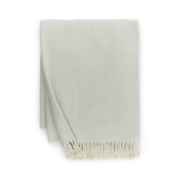 Silversage Cotton Herringbone Throw with Natural Fringe