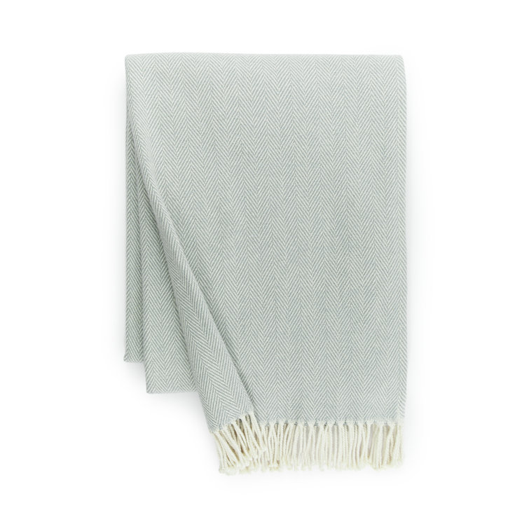 Slate Blue Cotton Herringbone Throw Blanket with Fringe