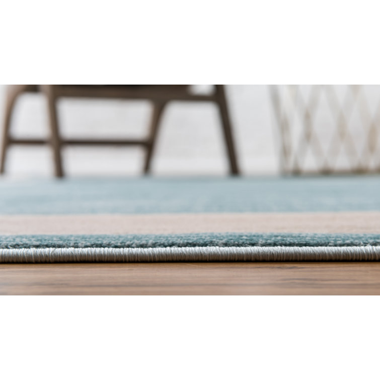 Turquoise and Ivory Rectangular Synthetic Area Rug