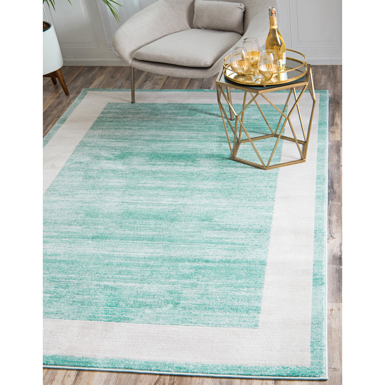 Turquoise and Ivory Rectangular Synthetic Area Rug