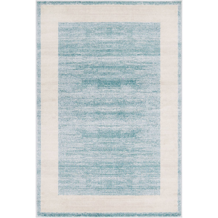 Turquoise and Ivory Rectangular Synthetic Area Rug