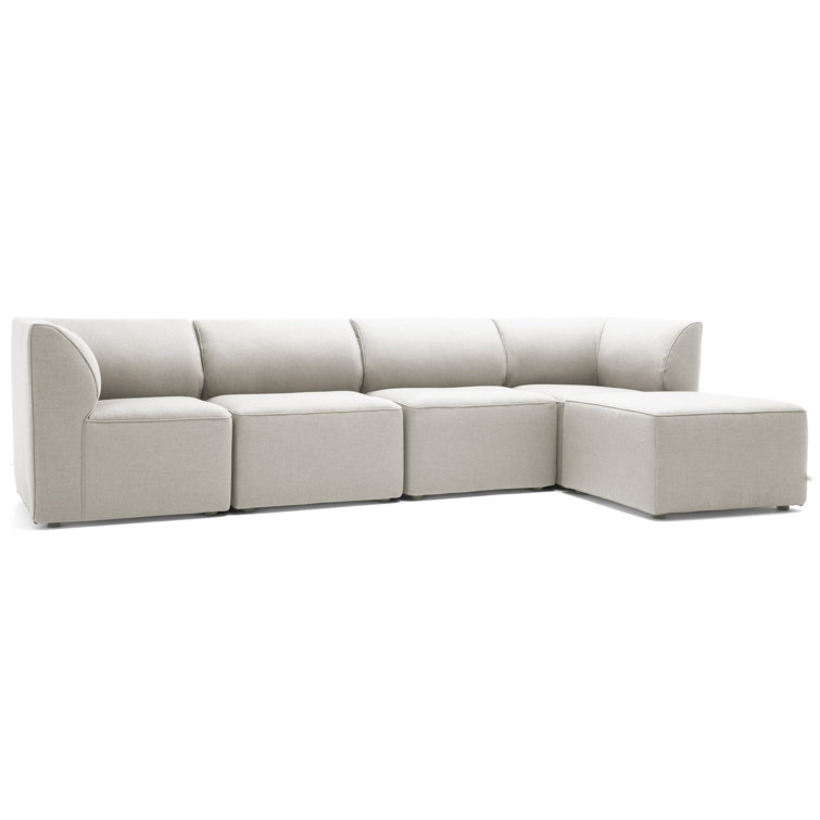 Light Gray Modular Sectional with Wooden Frame