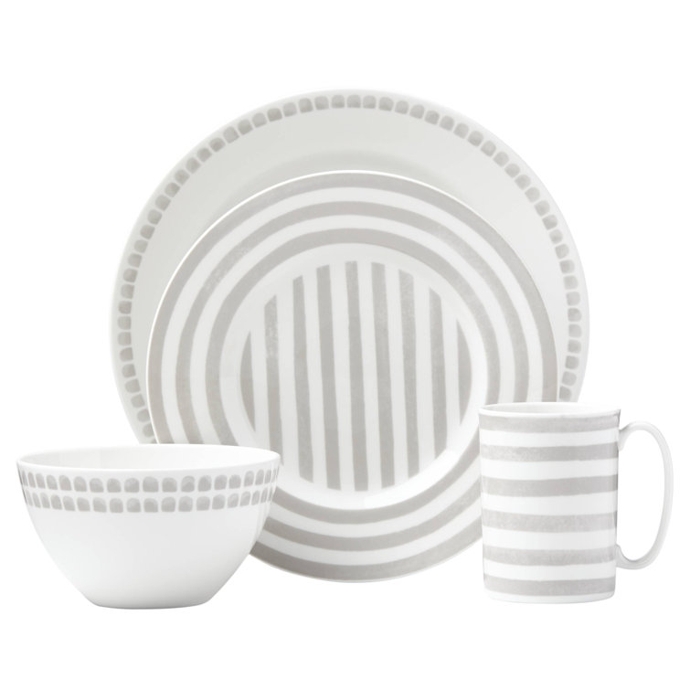 Charlotte Street White and Gray Porcelain 4-Piece Dinnerware Set