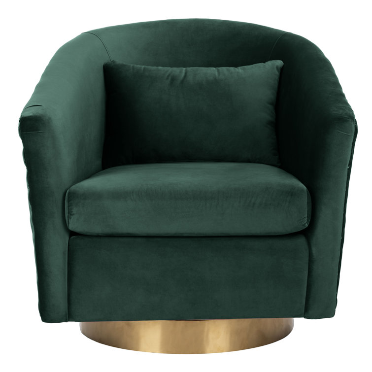 Emerald Velvet Swivel Barrel Chair with Gold Accents