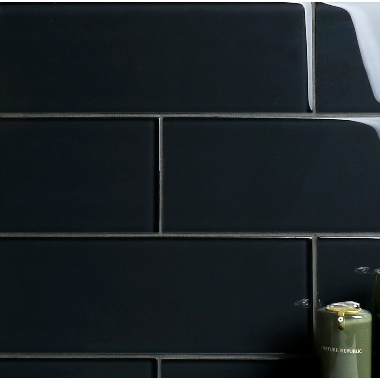 Midnight Gray 4" x 12" Polished Glass Subway Tile