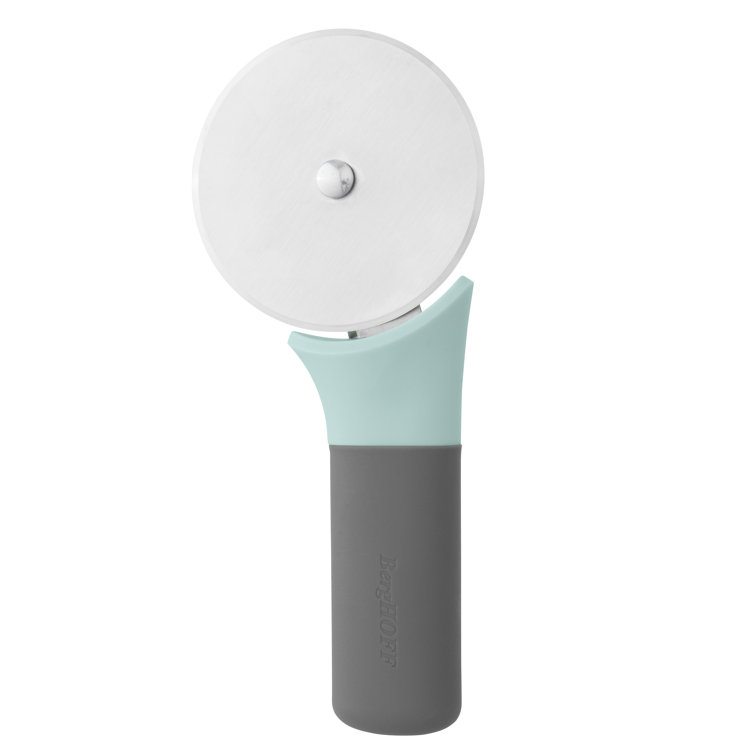 Aqua and Gray Stainless Steel Pizza Cutter with Ergonomic Handle