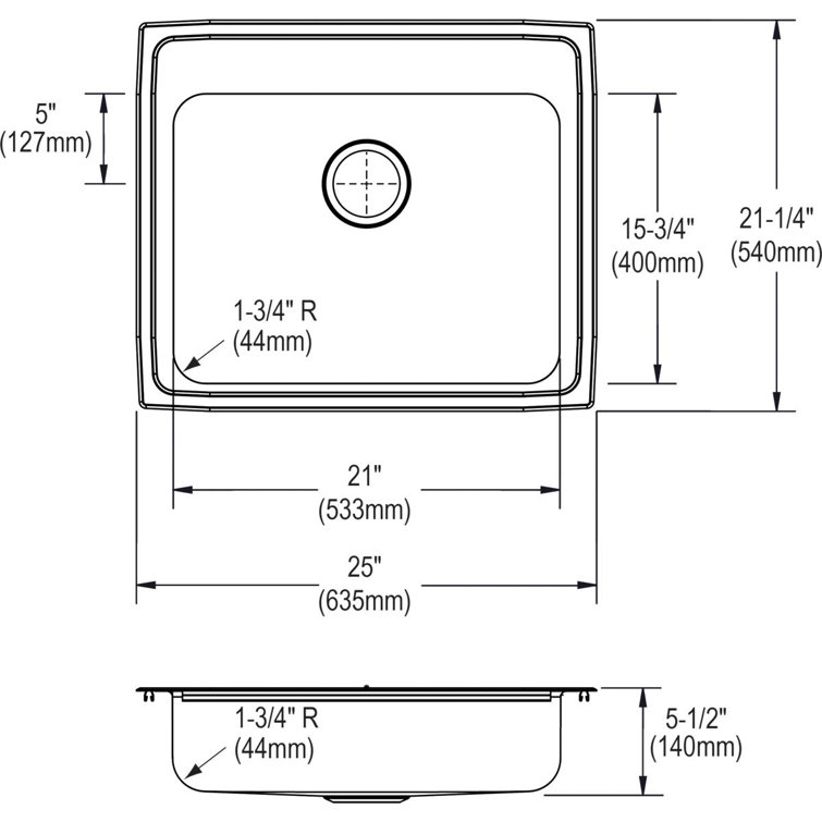 Lustertone 25" Stainless Steel Single Bowl Drop-In Sink