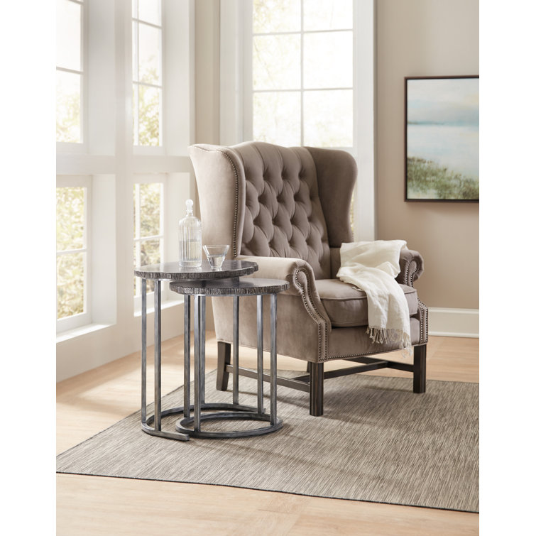 Sleek Black Metal & Wood Round Nesting Accent Tables