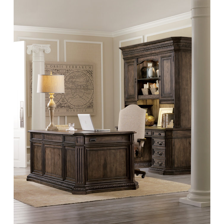Rustic Walnut Traditional Executive Desk with Filing Cabinet
