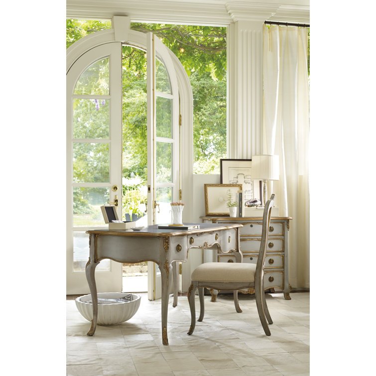 Gray French Country Wood Writing Desk with Drawers