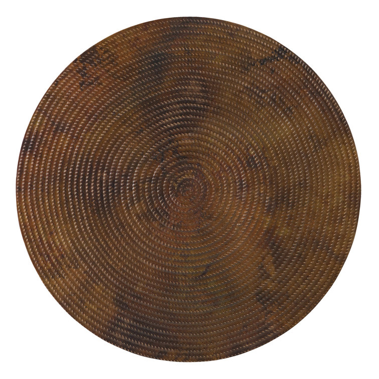 Bronze Copper Round End Table with Textured X-Base