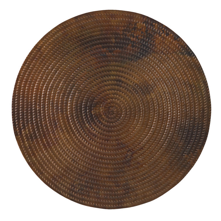 Round Black and Brown Metal Transitional End Table
