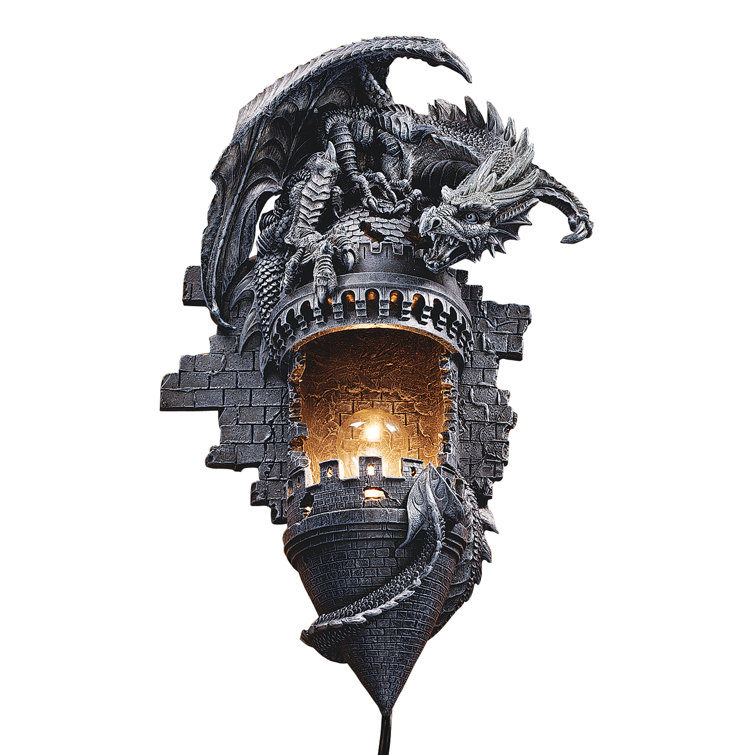 Gothic Dragon Castle Turret Wall Sconce in Grey Stone